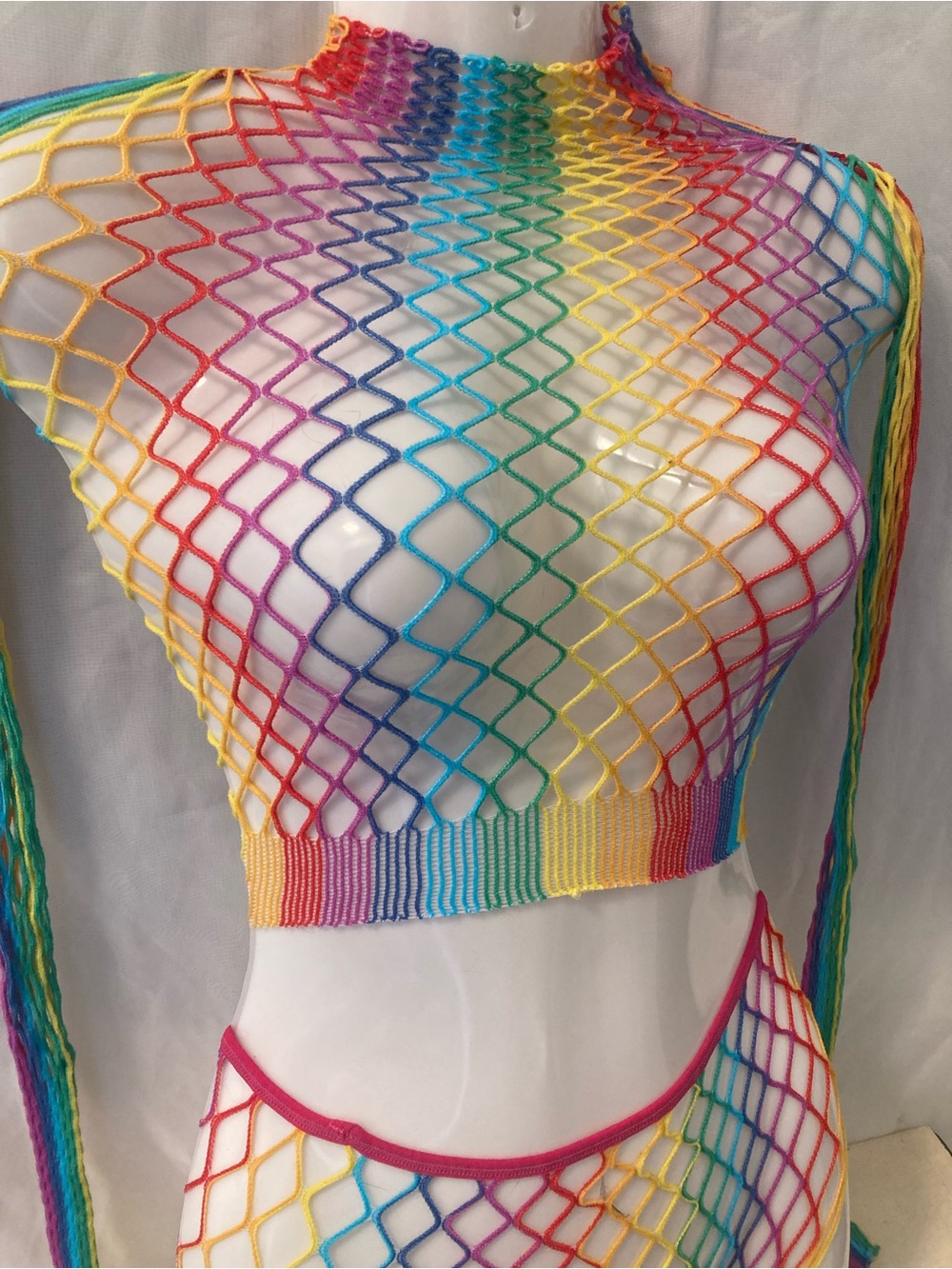 NWOT Rainbow Fishnet 2 Pieces Festival Y2K Set One Size